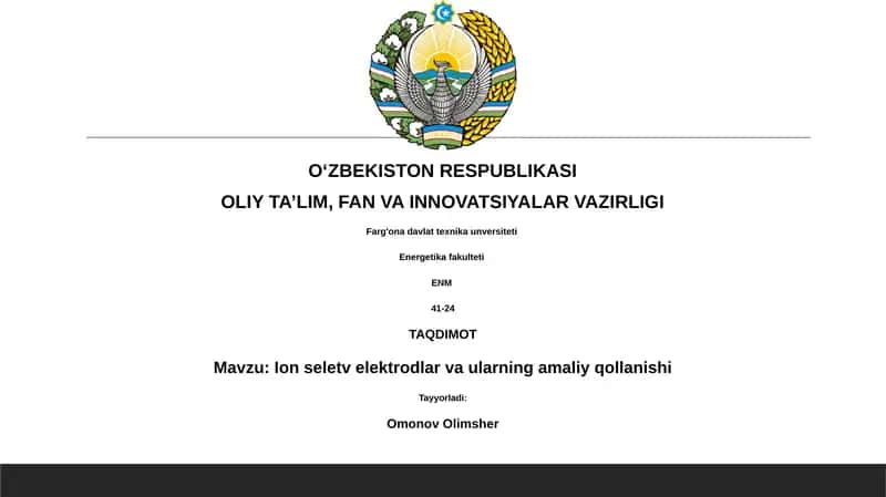 Ion-selektiv elektrodlar va ularning amaliy qollanishi 1