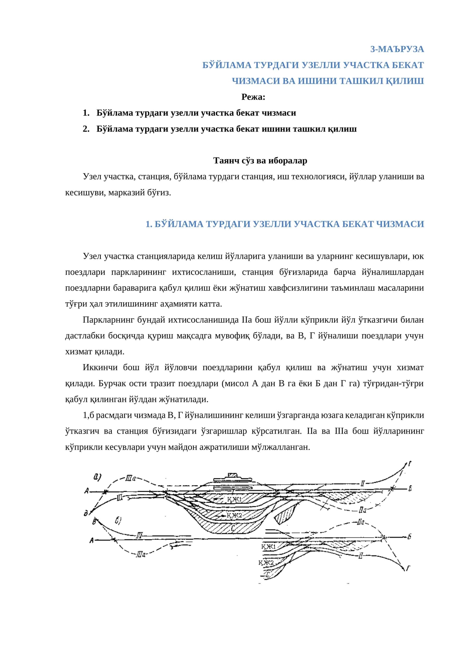 Бўйлама турдаги узелли участка бекат чизмаси 1