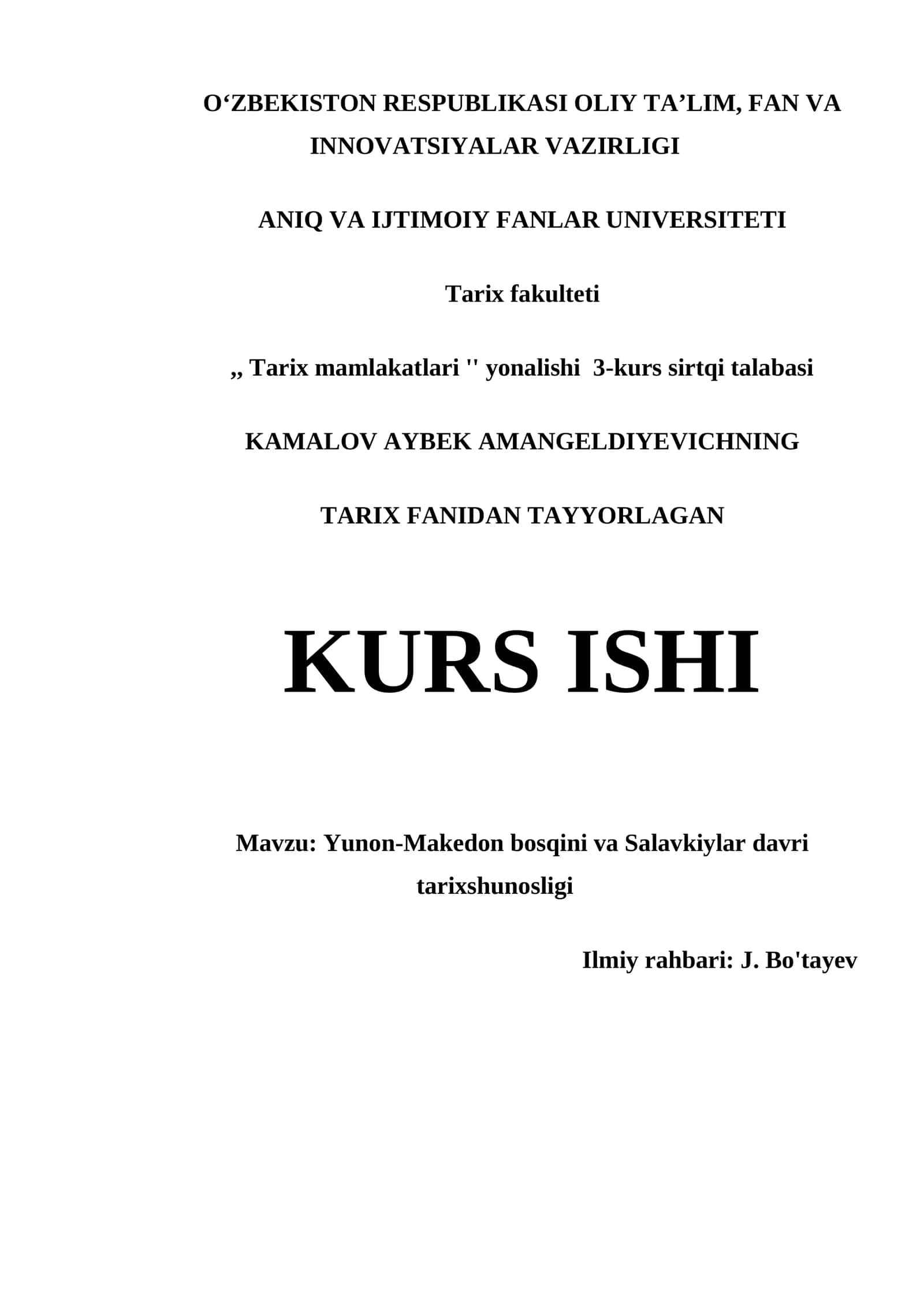 YUNON-MAKEDON BOSQINI VA SALAVKIYLAR DAVRI TARIXSHUNOSLIGI 1