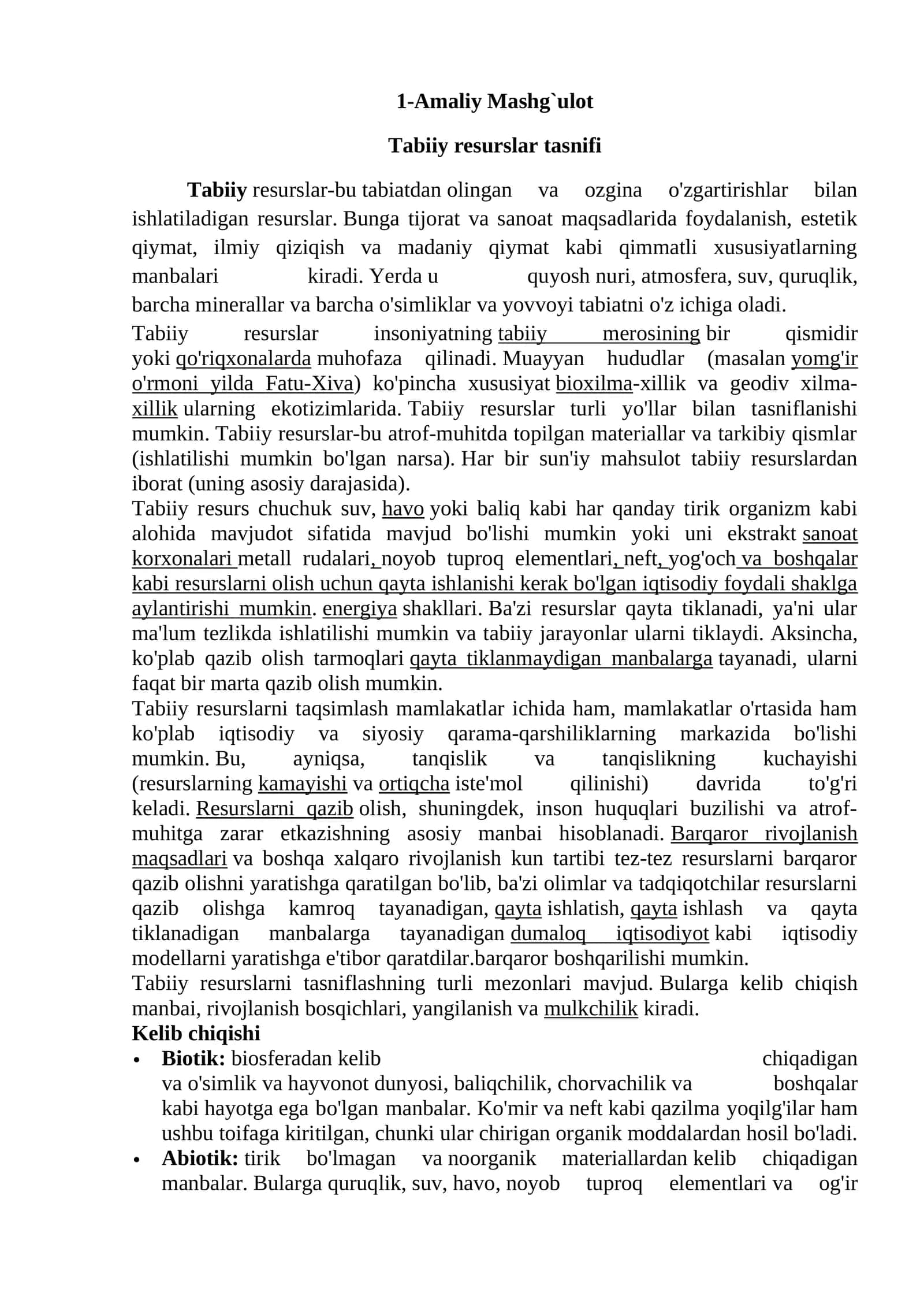 Tabiiy resurslar tasnifi 1