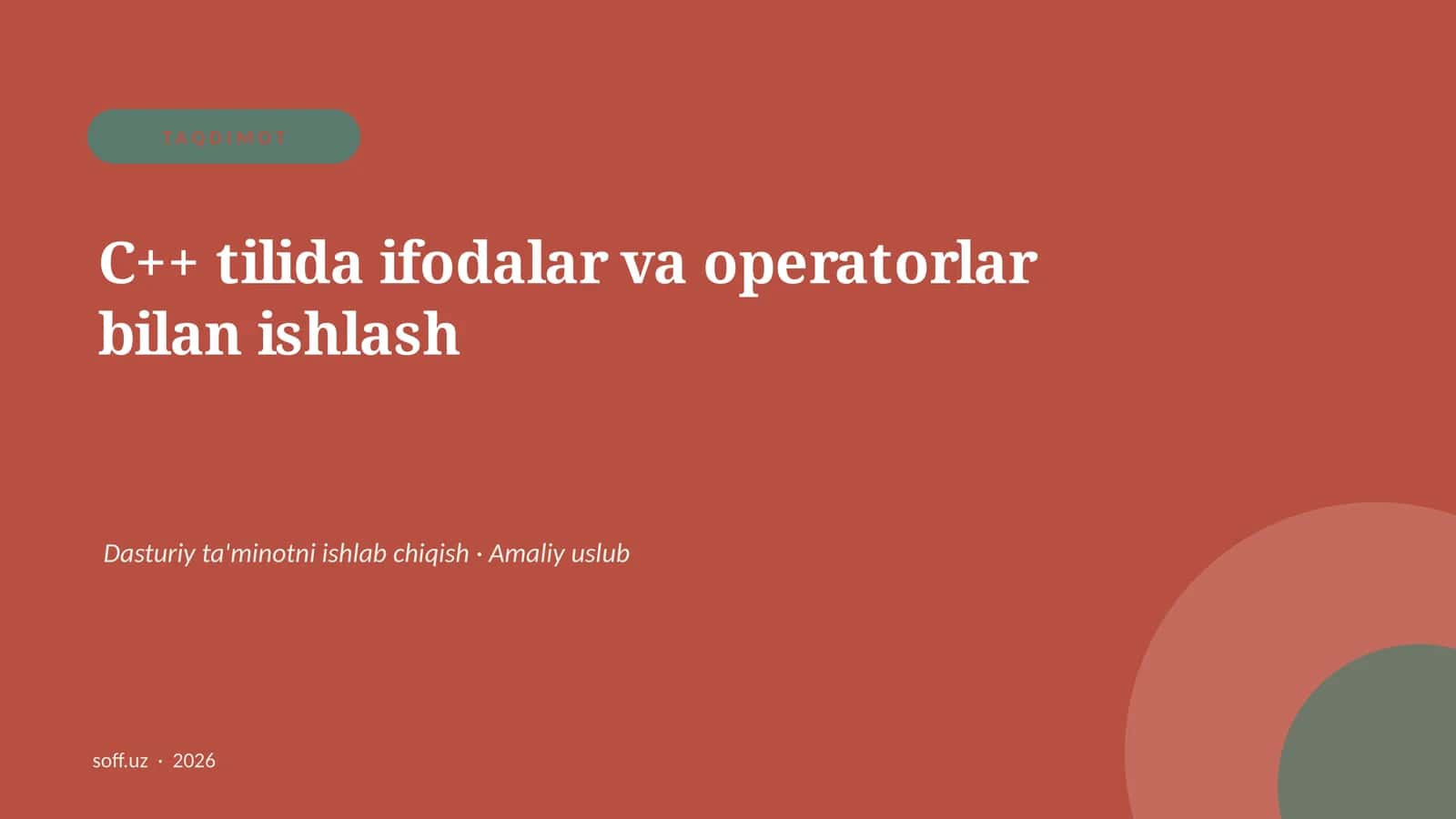"C++ tilida ifodalar va operatorlar bilan ishlash" 1