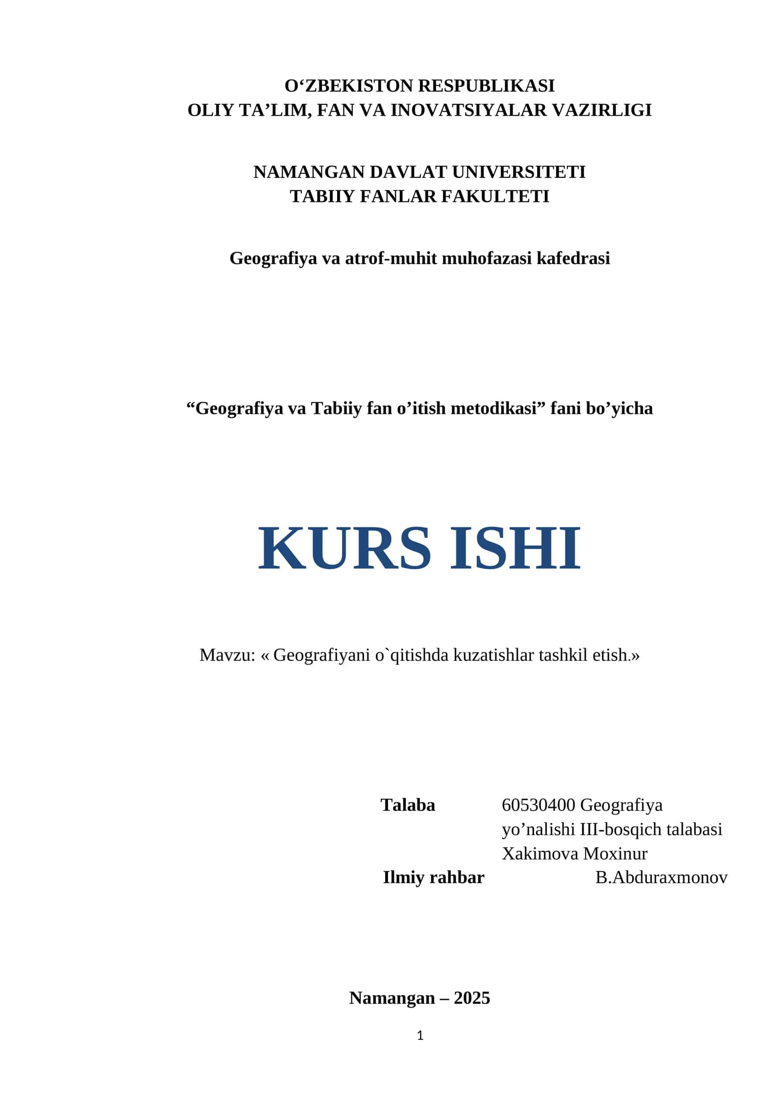 Geografiyani o`qitishda kuzatishlar tashkil etish 1
