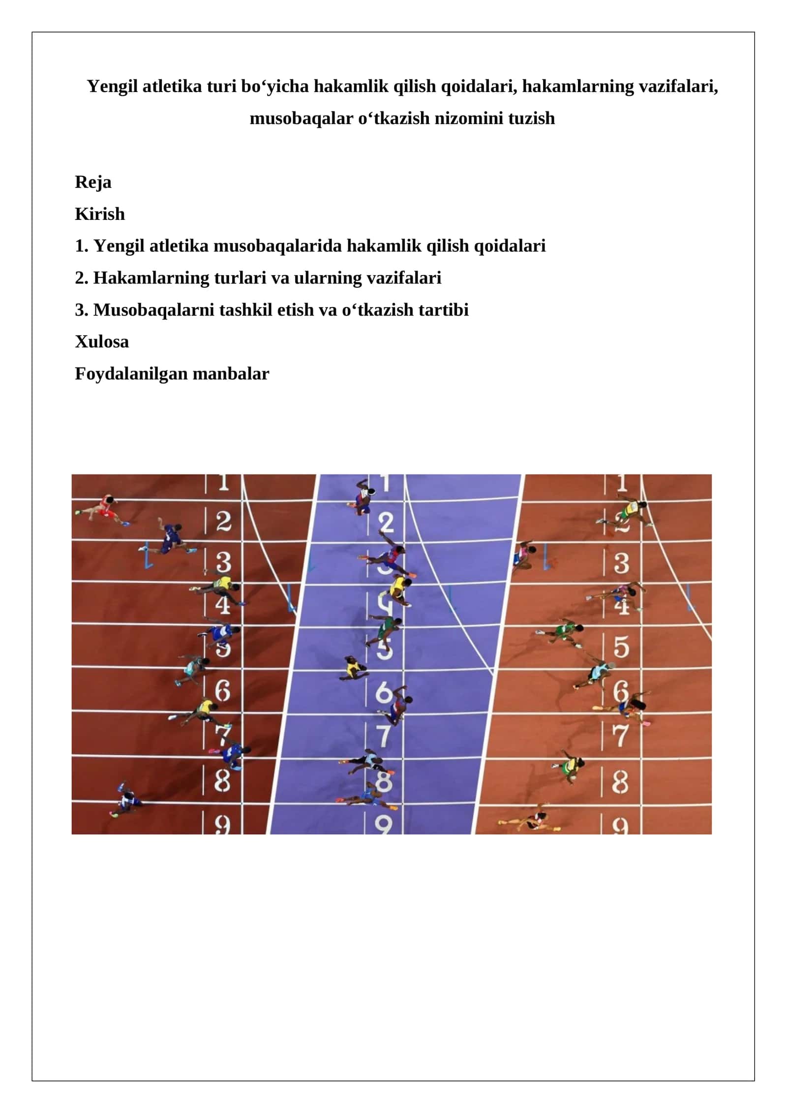 Yengil atletika musobaqalarida hakamlik qilish qoidalari 1
