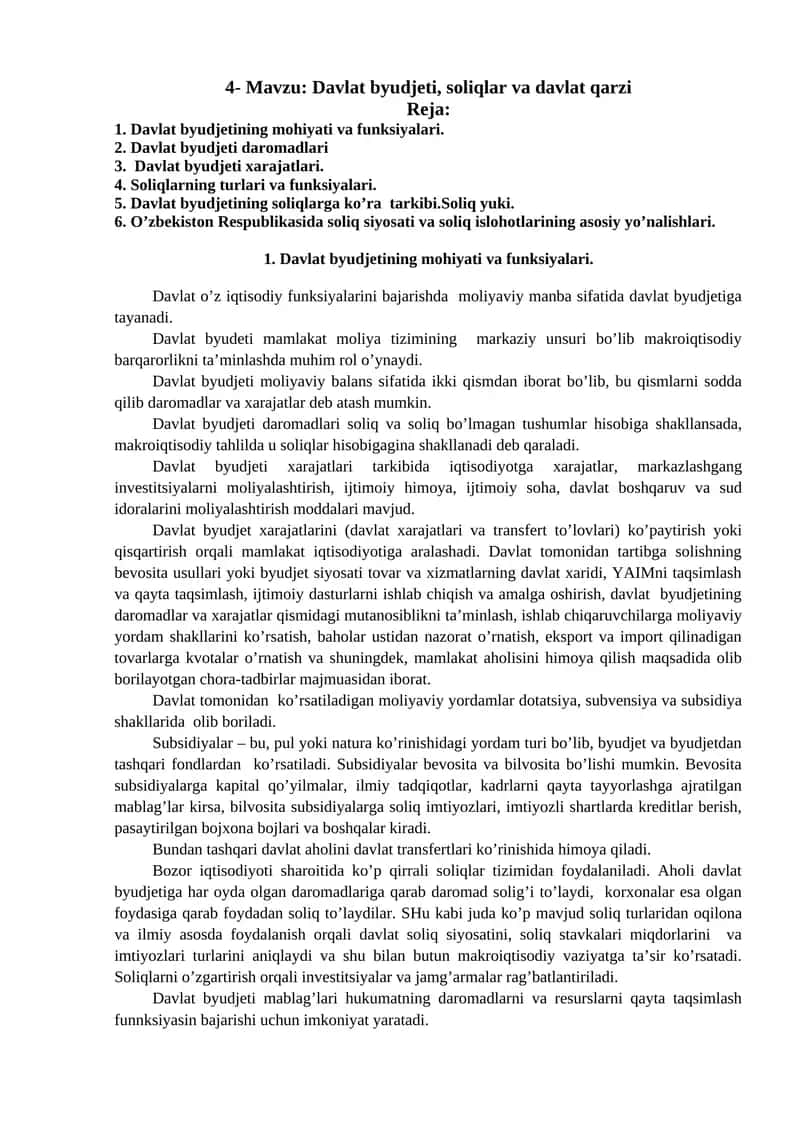 Davlat byudjeti, soliqlar va davlat qarzi 1