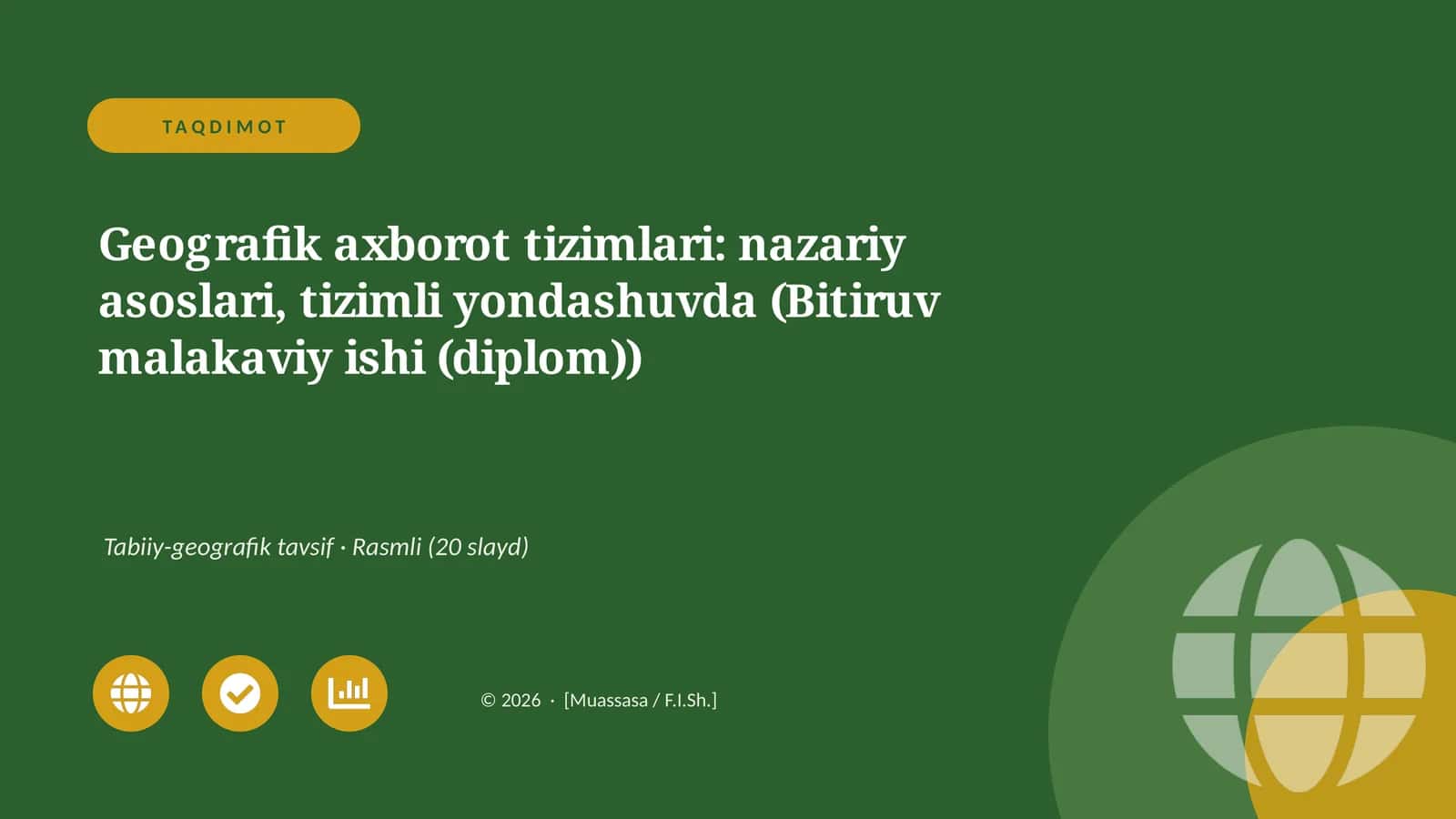 Geografik axborot tizimlari: nazariy asoslari, tizimli yondashuvda (Bitiruv malakaviy ishi (diplom)) 1
