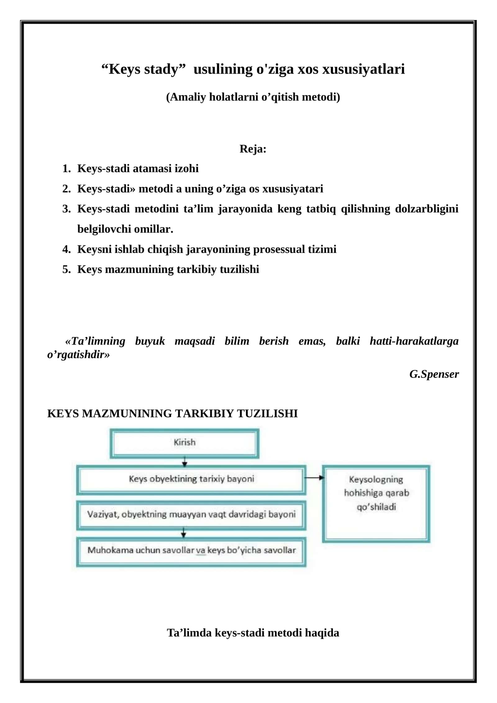 Keys-stadi usulining o'ziga xos xususiyatlari 1