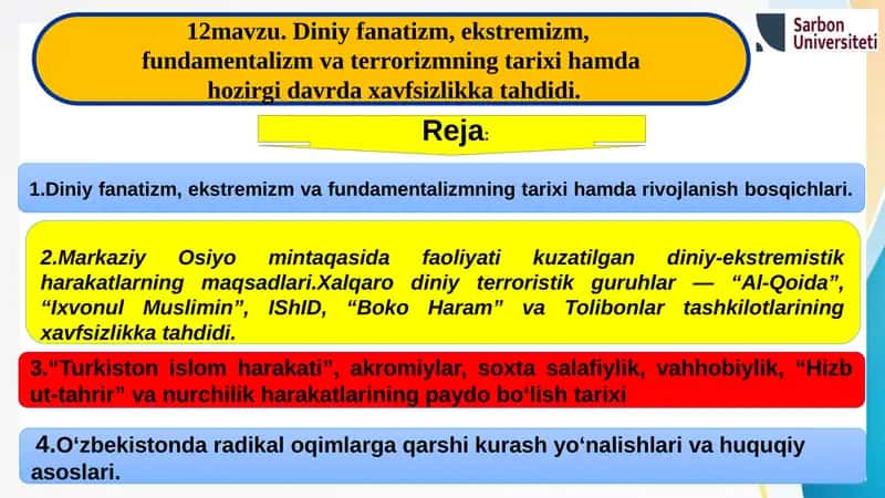 Diniy fanatizm, ekstremizm va fundamentalizmning tarixi hamda rivojlanish bosqichlari 1