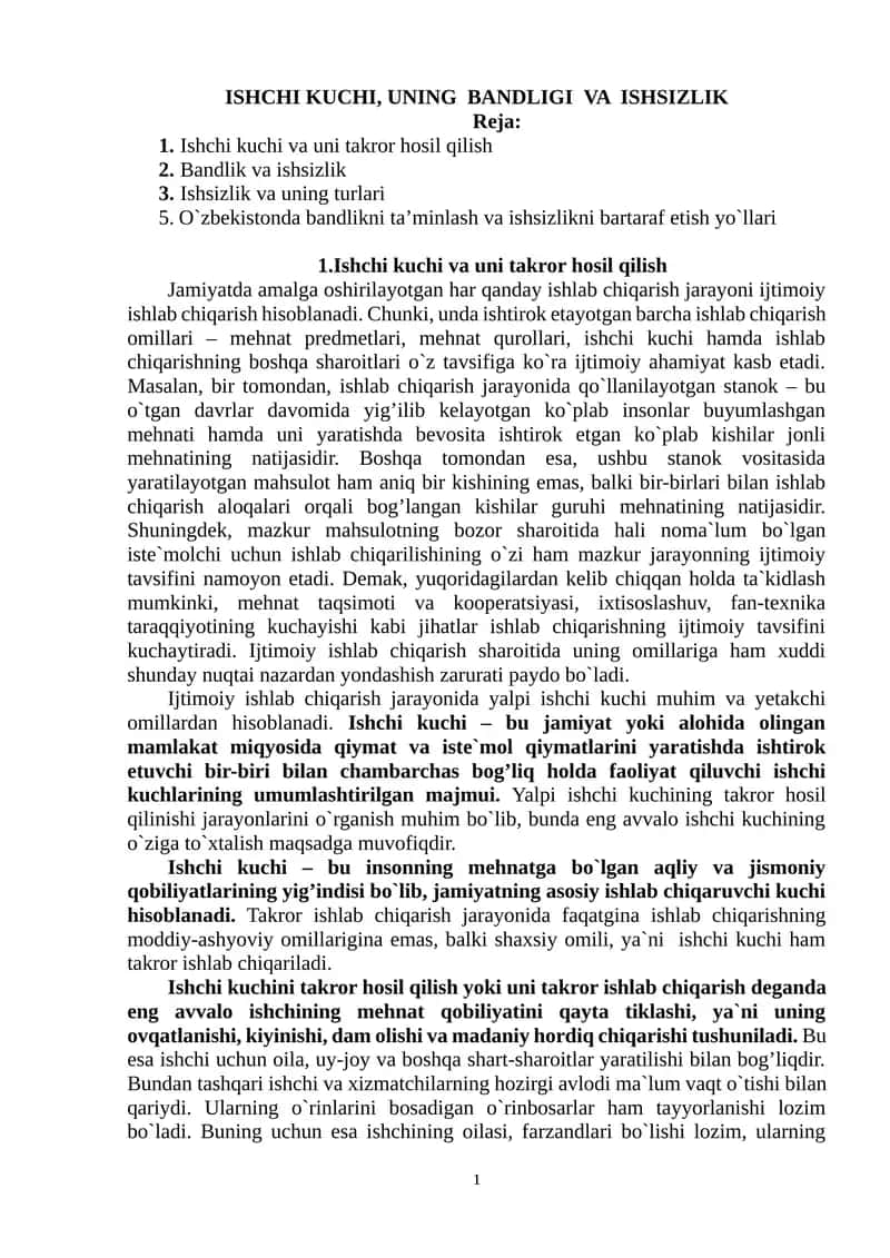Ishchi kuchi va uni takror hosil qilish 1