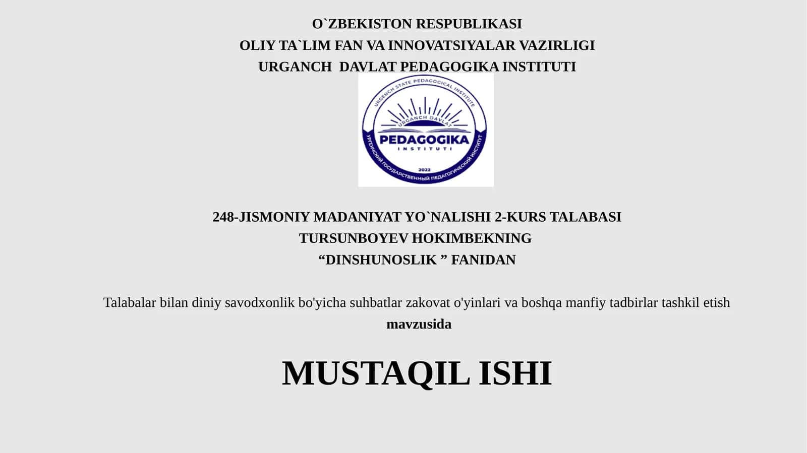 Talabalar bilan diyniysavodxonlik bo'yicha suhbatlar, zakovat o'yinlari va boshqamanfiyat adbirlar tashkilotish 1