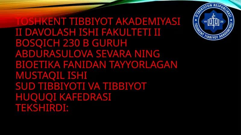 Albert Shveytsner bioetika fanidan tayyorlagan mustaqil ish 1