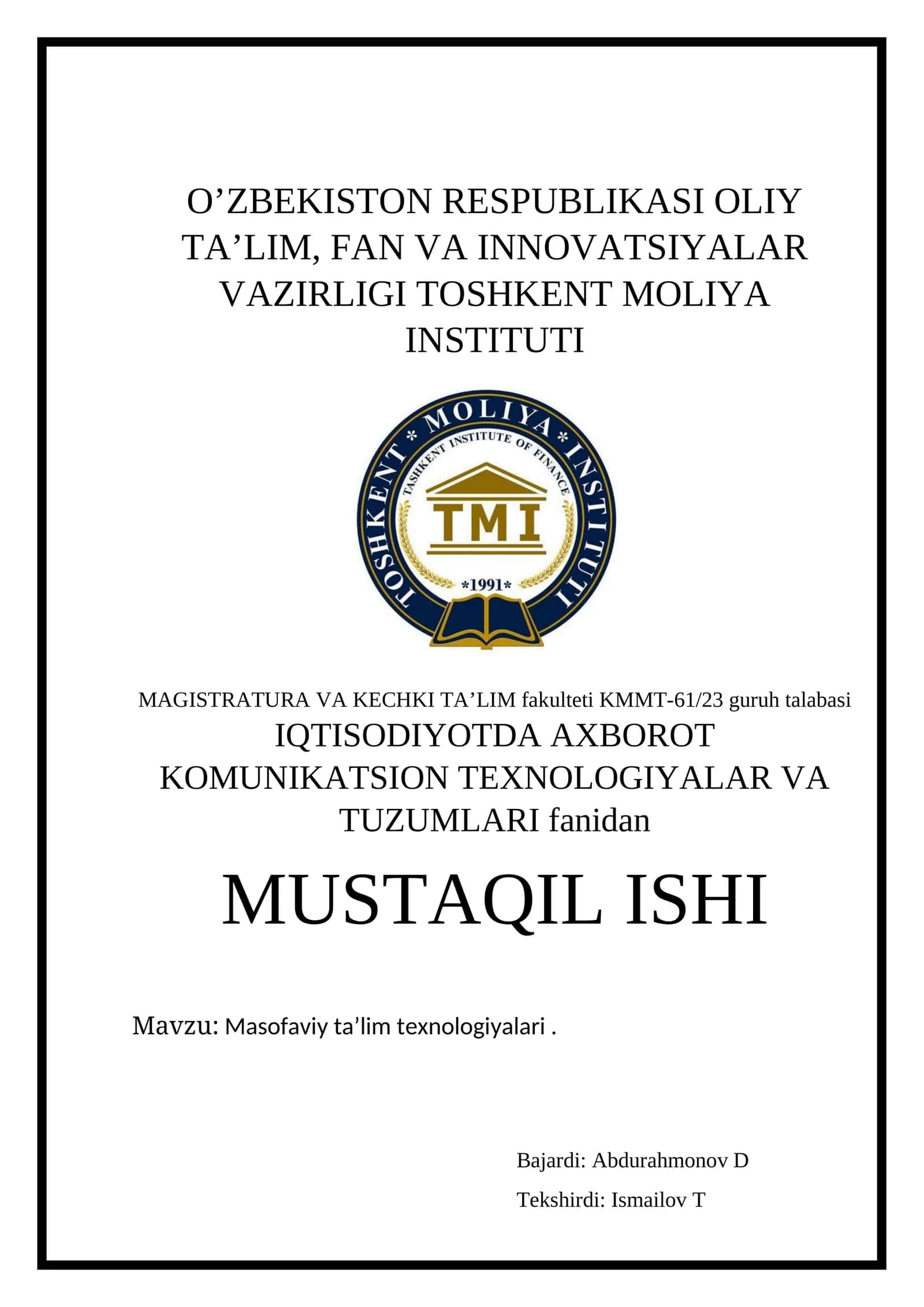 Masofaviy ta’lim texnologiyalari 1