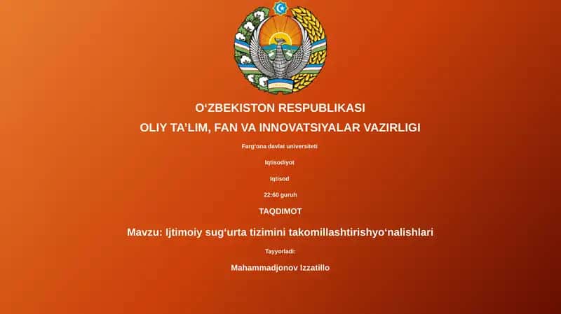 Ijtimoiy sug‘urta tizimini takomillashtirishyo‘nalishlari 1