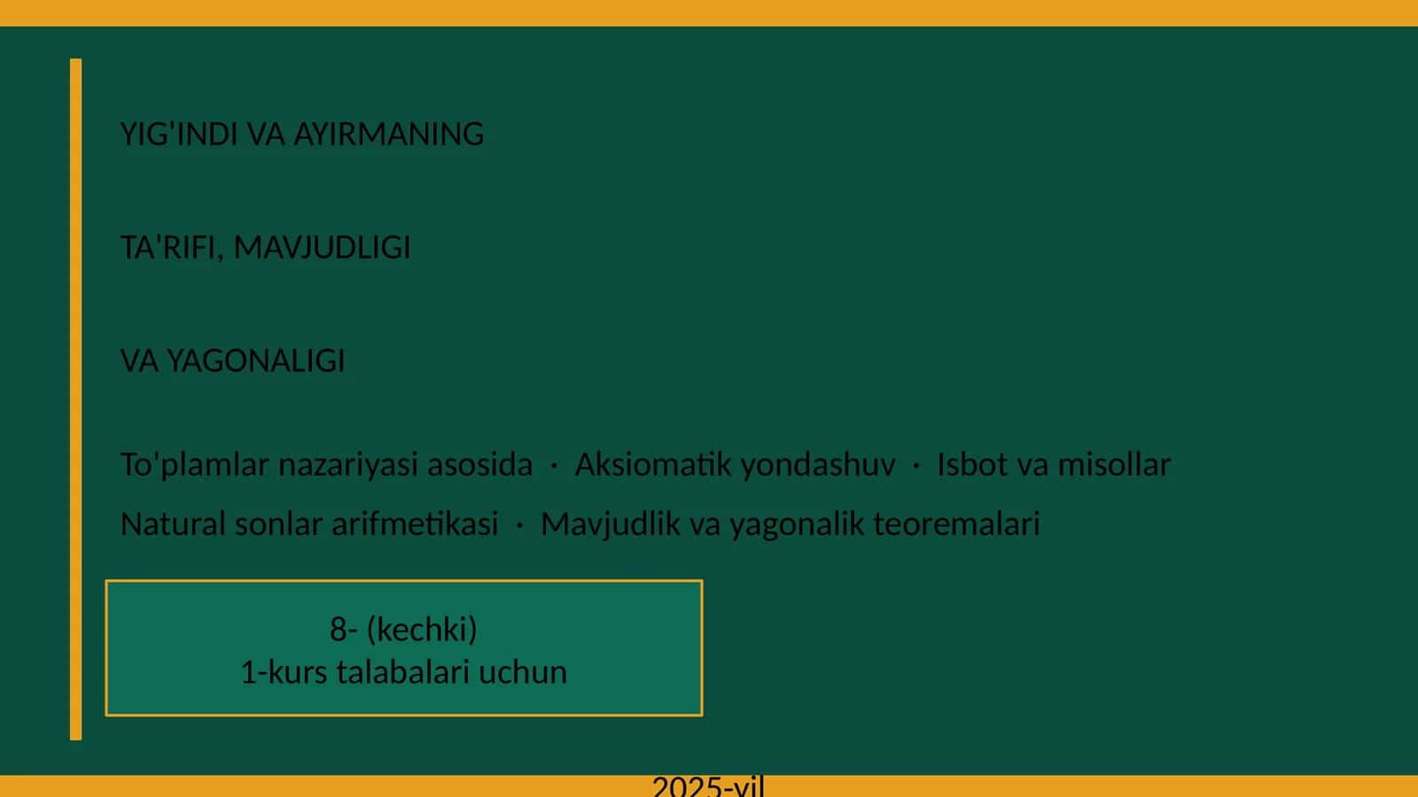 YIG'INDI VA AYIRMANING TA'RIFI, MAVJUDLIGI VA YAGONALIGI 1