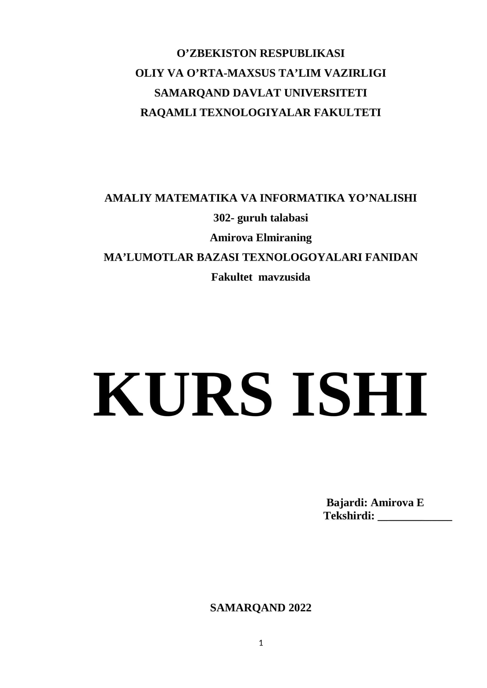 Fakultetdagi ma'lumotlar ba'zasini loyihalash 1