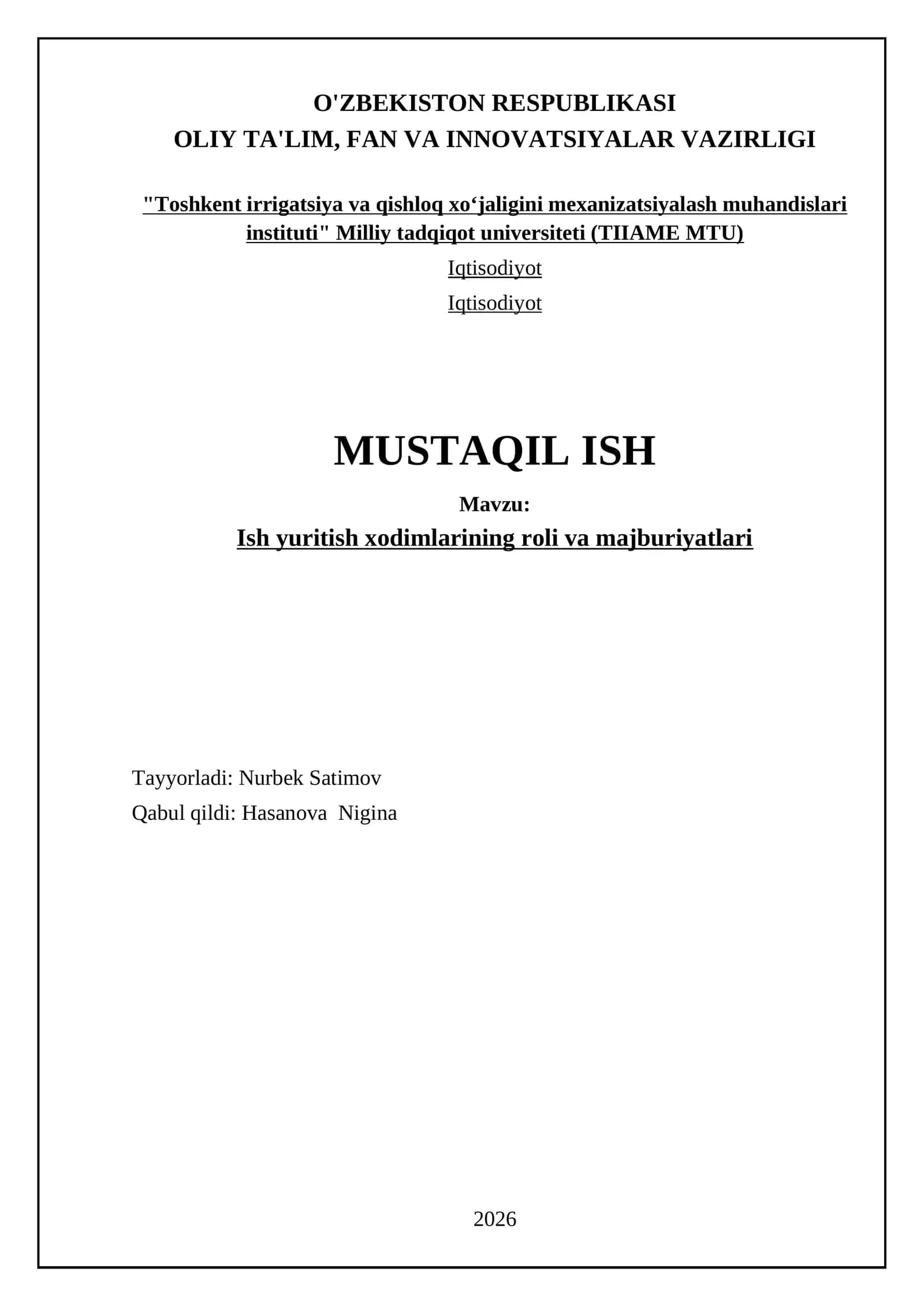 Ish yuritish xodimlarining roli va majburiyatlari 1