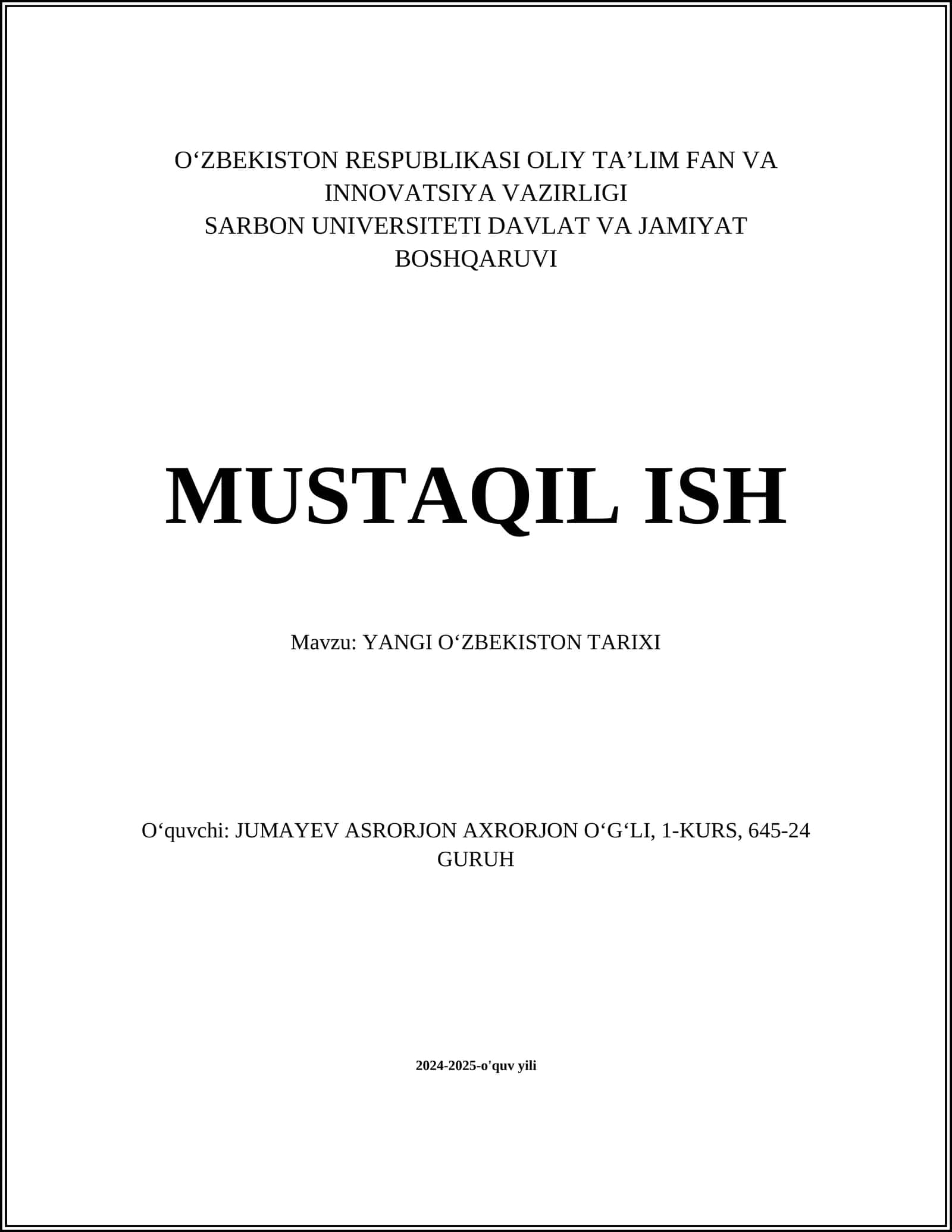YANGI OʻZBEKISTON TARIXI 1