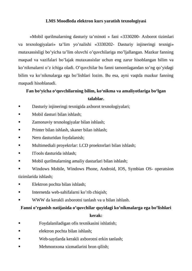 LMS Moodleda elektron kurs yaratish texnologiyasi 1