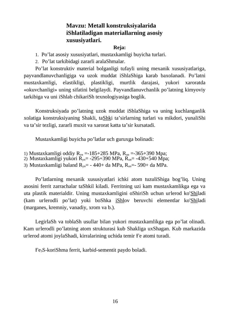 Po’lat metalli asosiy xususiyatlari 1