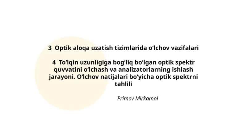 Optik aloqa uzatish tizimlarida o‘lchov vazifalari 1