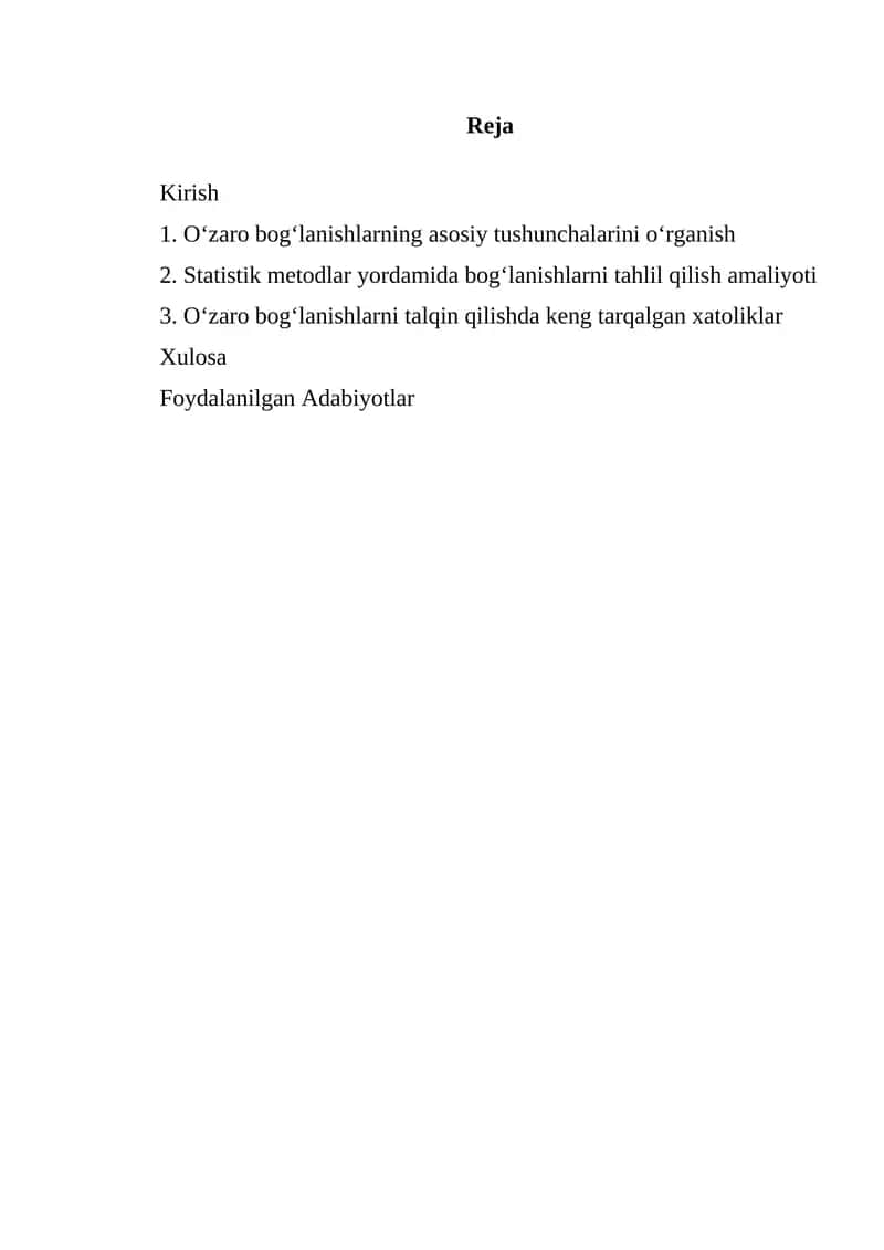 O‘zaro bog‘lanishlarni statistik o‘rganish 1