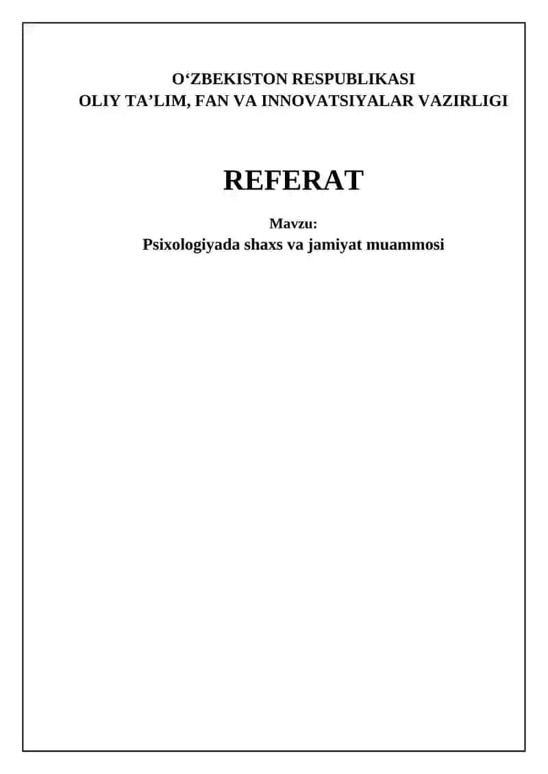 Psixologiyada shaxs va jamiyat muammosi