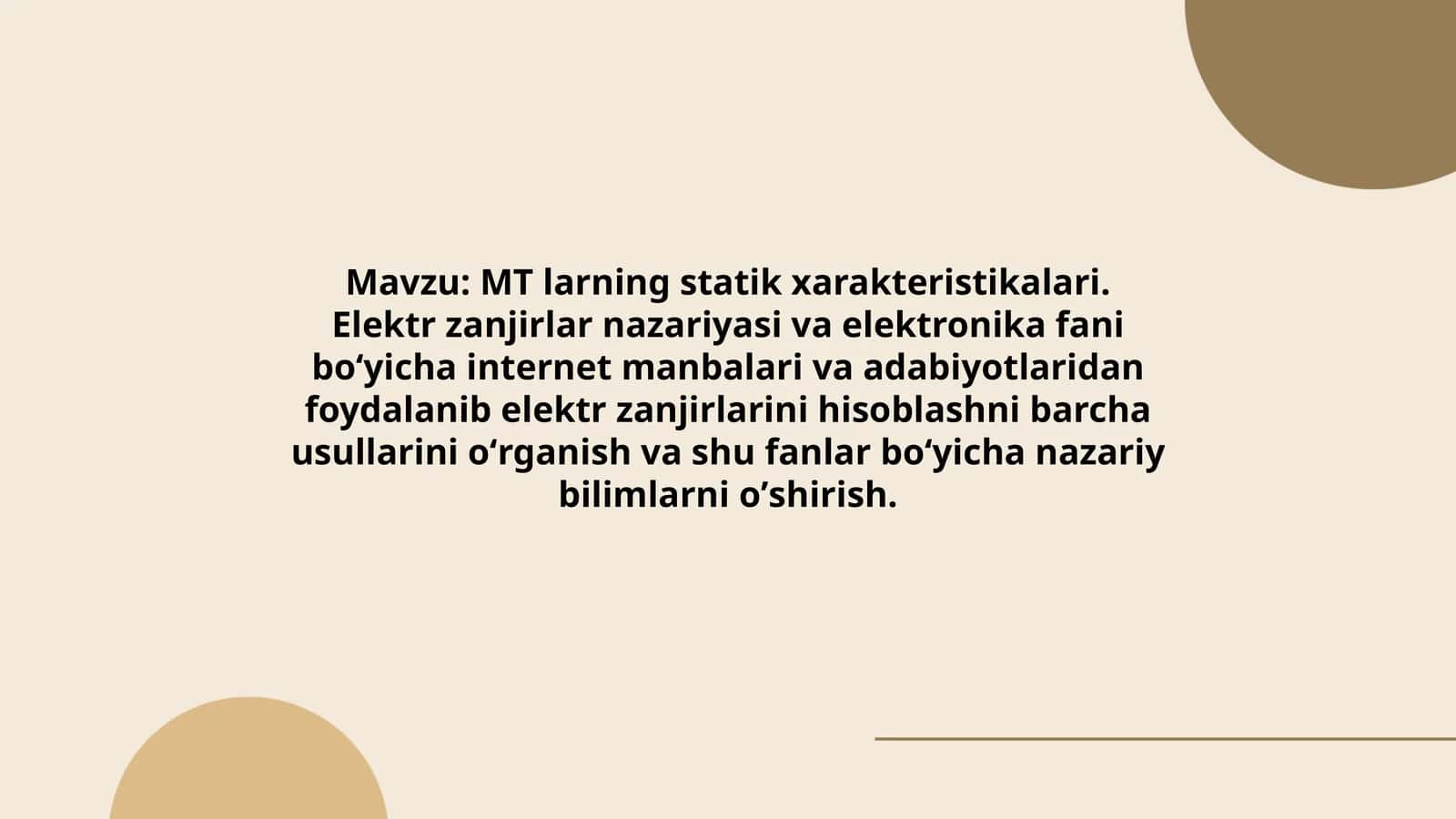 MT larning statik xarakteristikalari 1