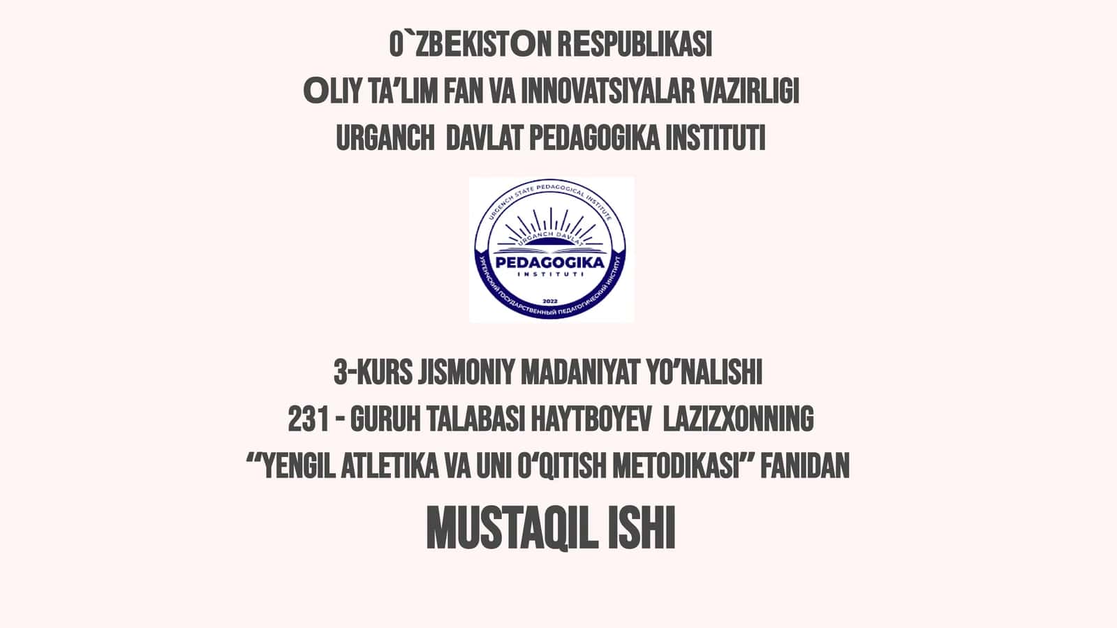 Yengil atletika turlari bo'yicha musobaqa o'tkazish va hakamlik qilish 1