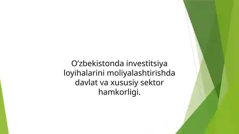 Investitsiya loyihalarini moliyalashtirishda davlat va xususiy sektor hamkorligi