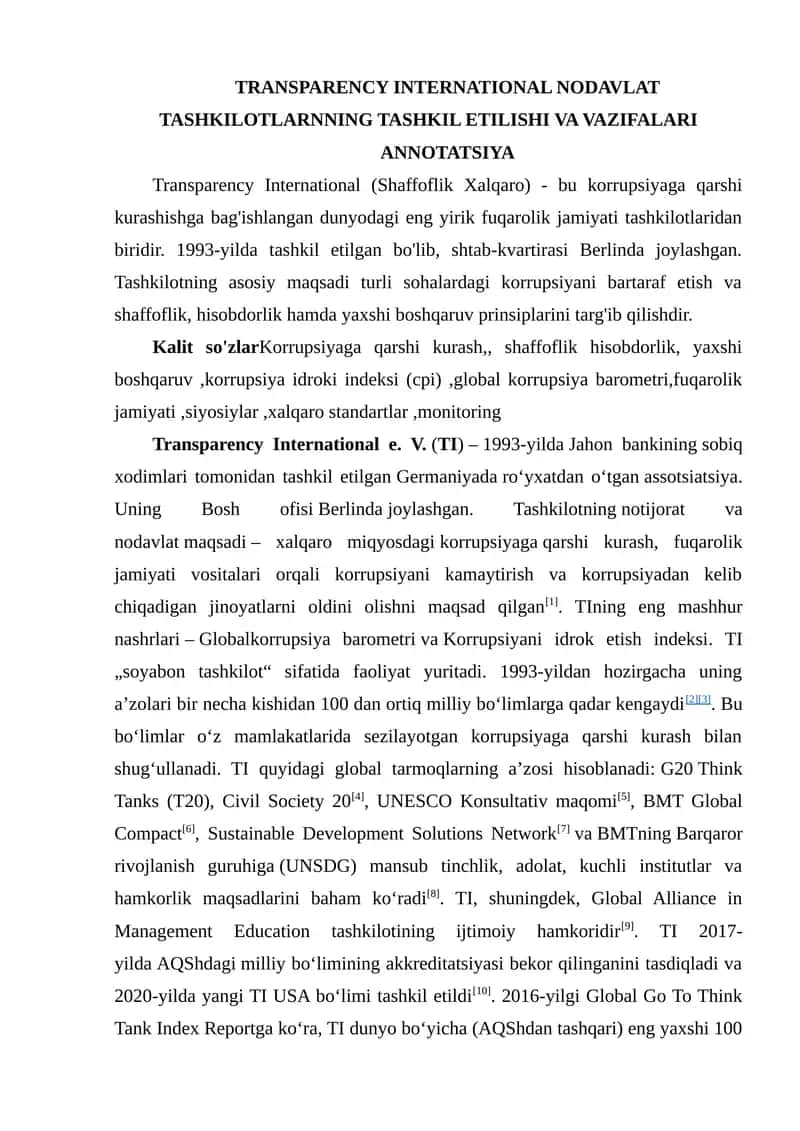 Transparency International NODAVLAT TASHKILOTLARNNING TASHKIL ETILISHI VA VAZIFALARI 1