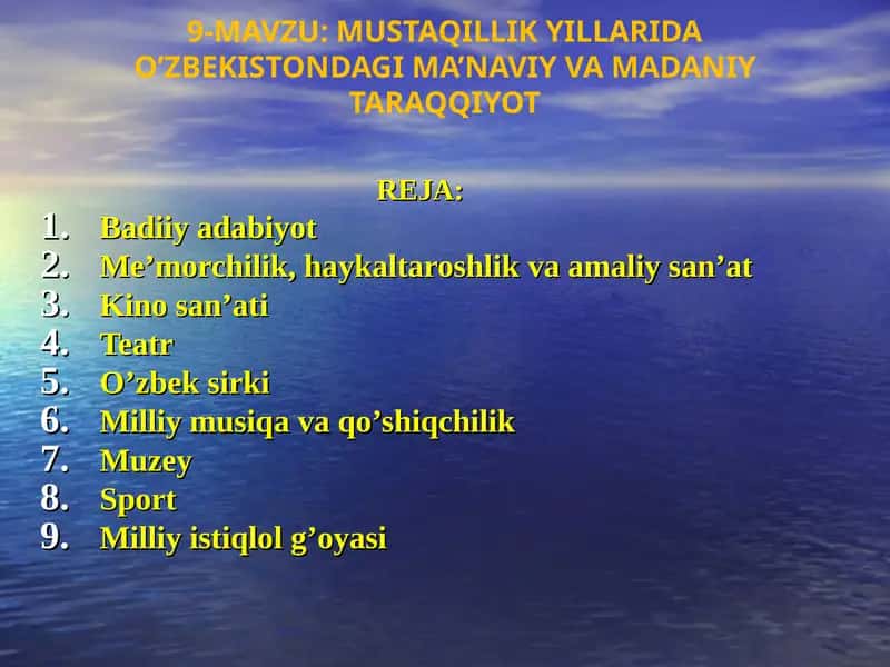 MUSTAQILLIK YILLARIDA O’ZBEKISTONDAGI MA’NAVIY VA MADANIY TARAQQIYOT 1