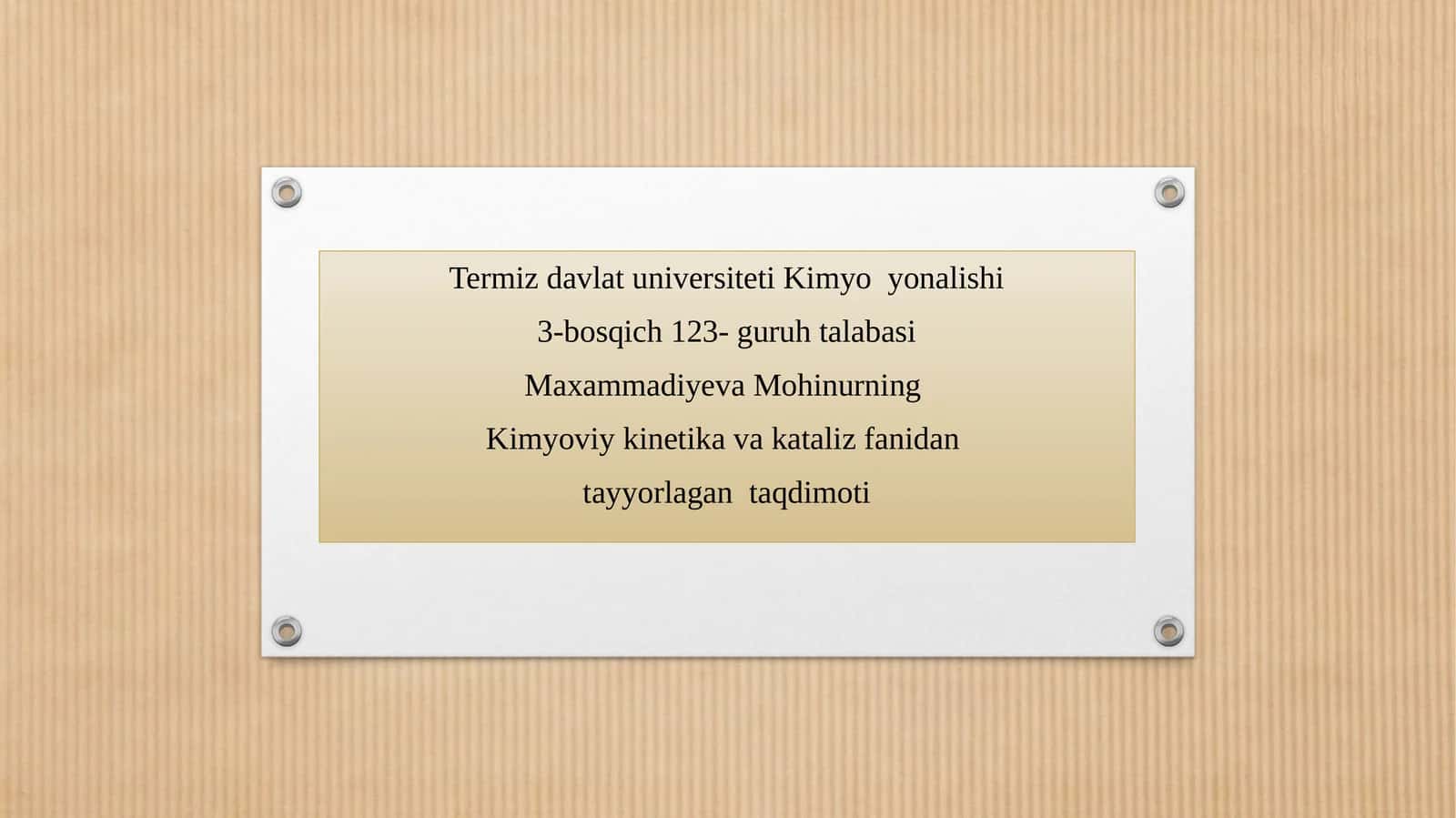 Kimyoviy kinetika va kataliz fanidan ta'lim 1