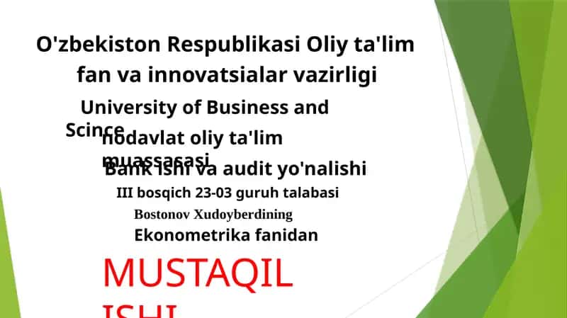 Ekometrika fanidan MUSTAQIL ISHI 1