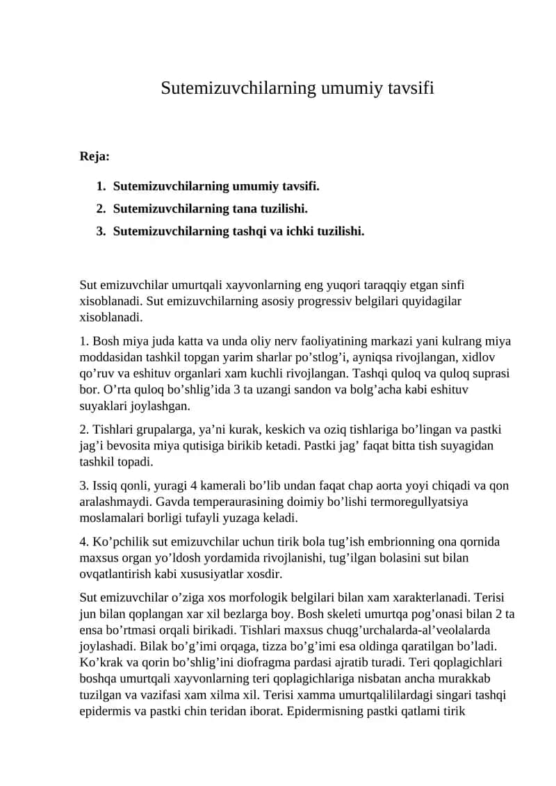 Sutemizuvchilarning umumiy tavsifi 1