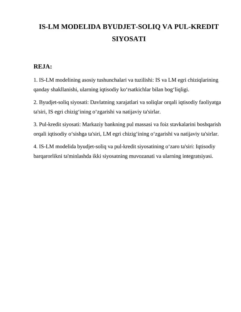 IS-LM MODELIDA BYUDJET-SOLIQ VA PUL-KREDIT SIYOSATI 1
