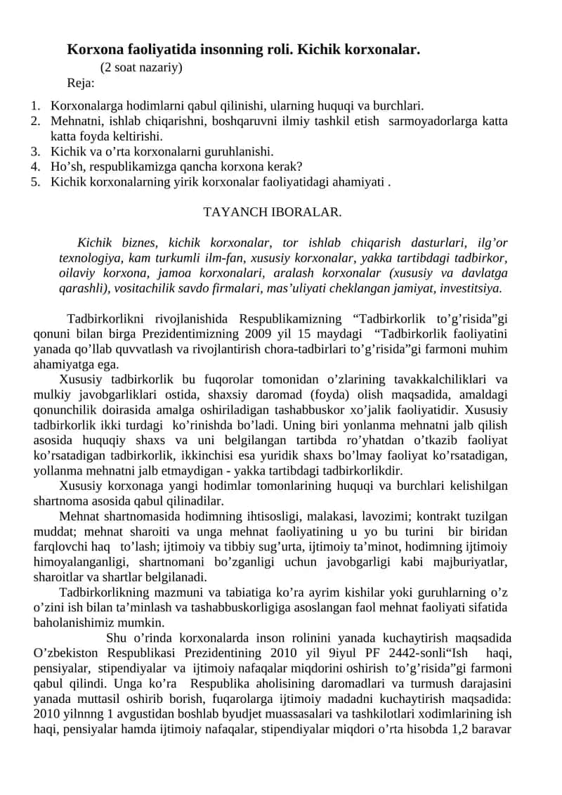Kichik biznes va korxonalar 1