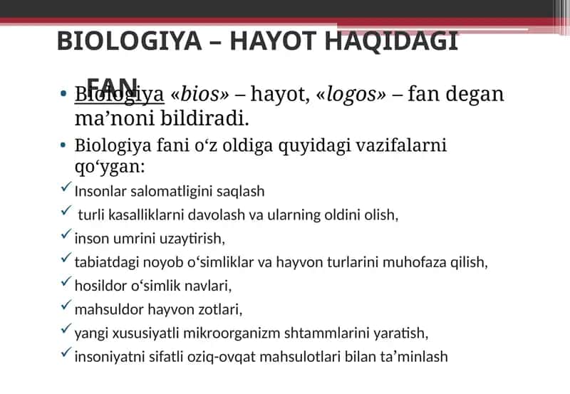 BIOLOGIYA – HAYOT HAQIDAGI FAN 1