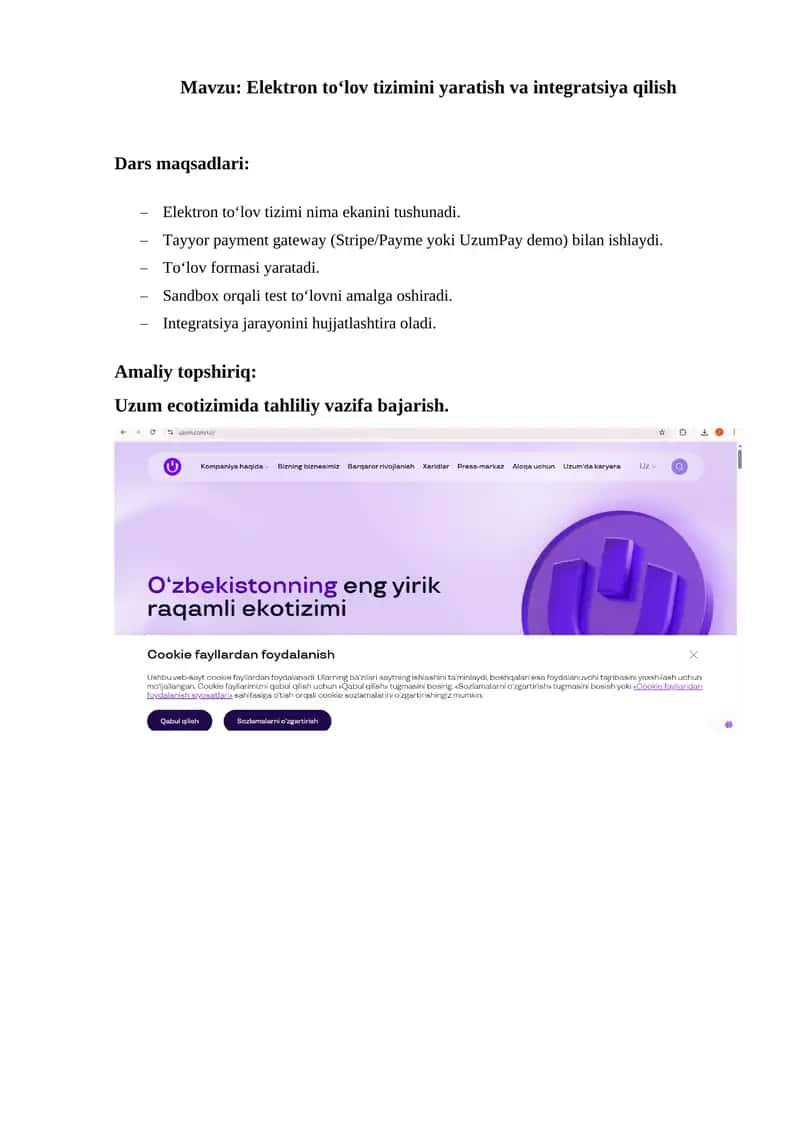 Elektron to‘lov tizimini yaratish va integratsiya qilish 1
