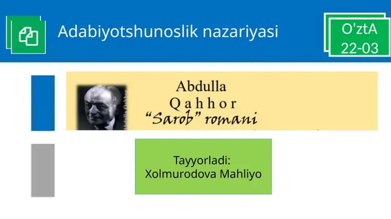 Psixoanalitik Metodga Xosxususiyatlar Abdulla Qahhorning sarob romani 1