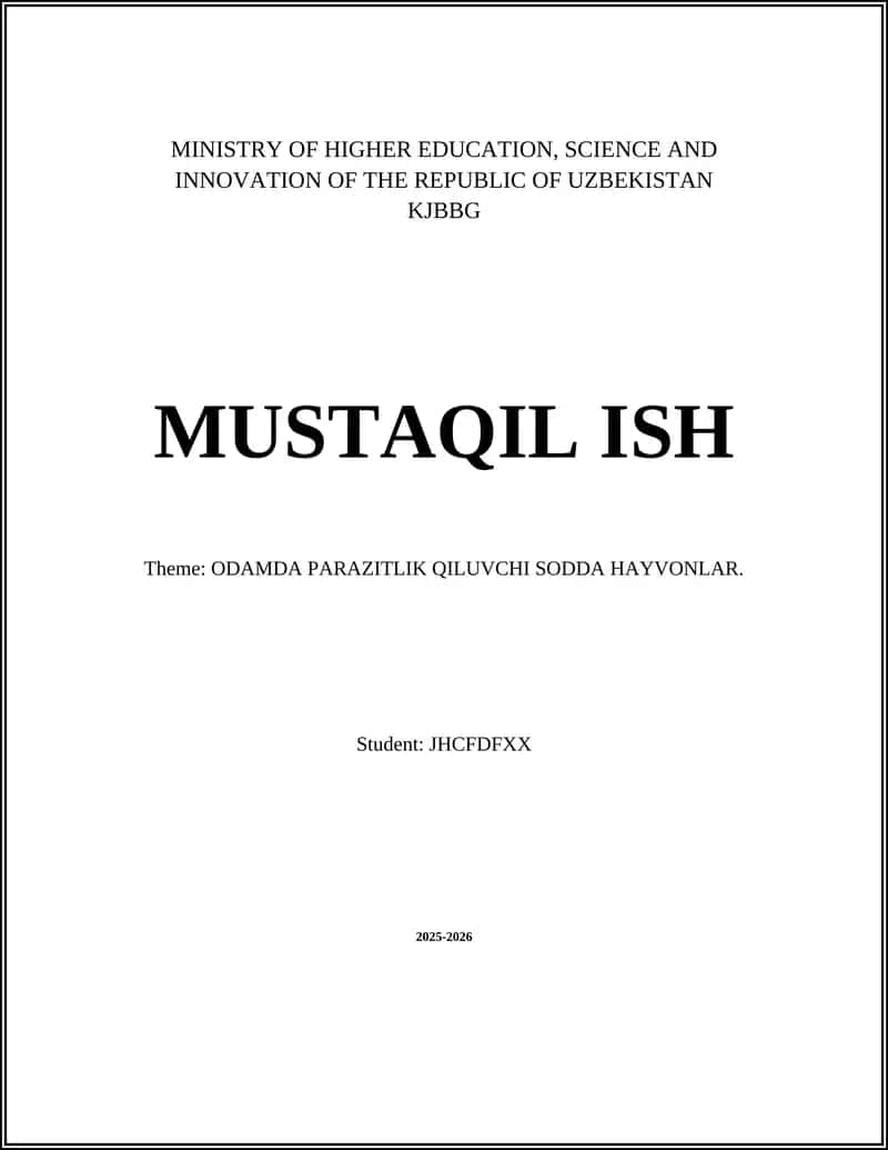 ODAMDA PARAZITLIK QILUVCHI SODDA HAYVONLAR 1