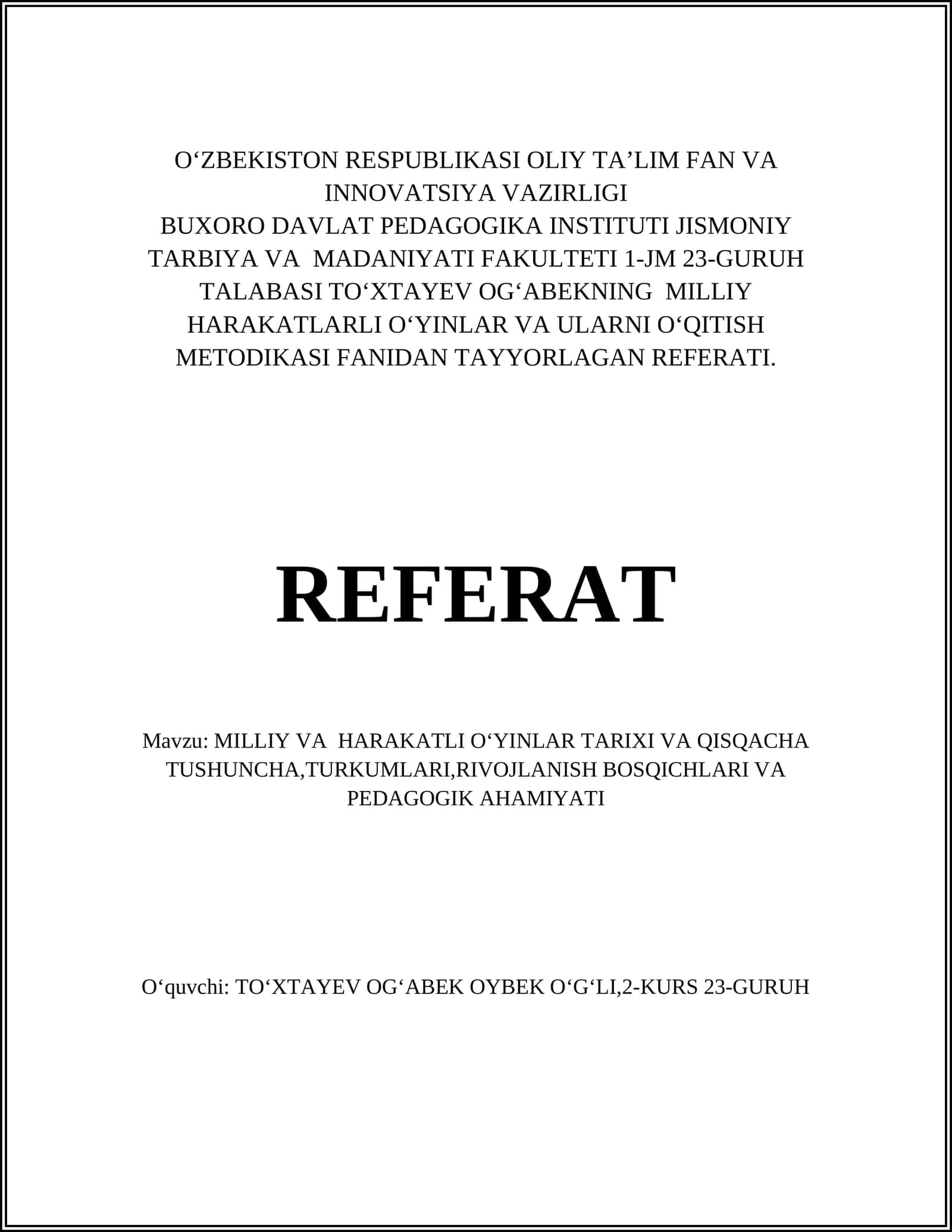 Milliy va harakatli o‘yinlar tarixi va qisqacha tushuncha 1
