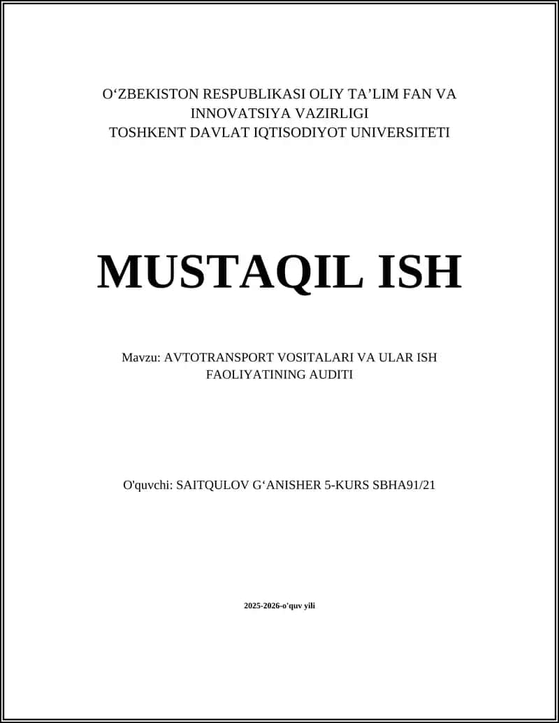AVTOTRANSPORT VOSITALARI VA ULAR ISH FAOLIYATINING AUDITI 1