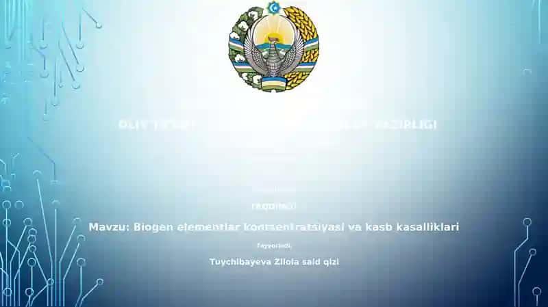 Biogen elementlar kontsentratsiyasi va kasb kasalliklari