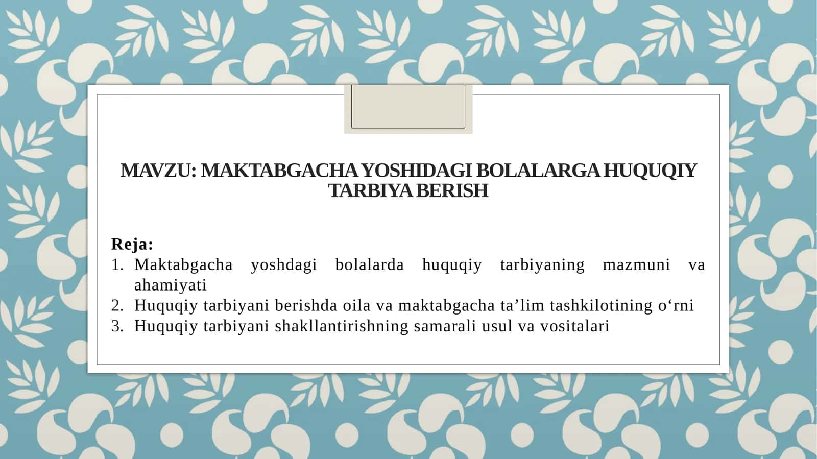 Maktabgacha yoshidagi bolalarga huquqiy tarbiya berish 1