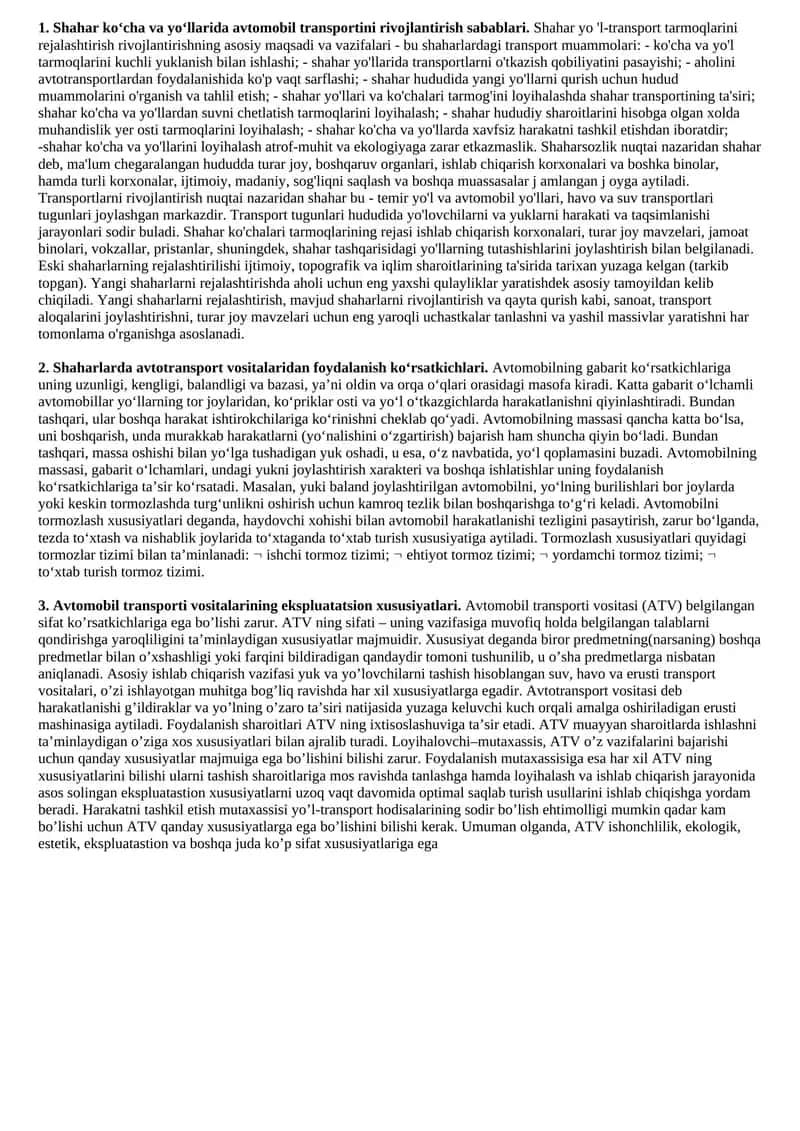 Avtomobil transportini rivojlantirish 1