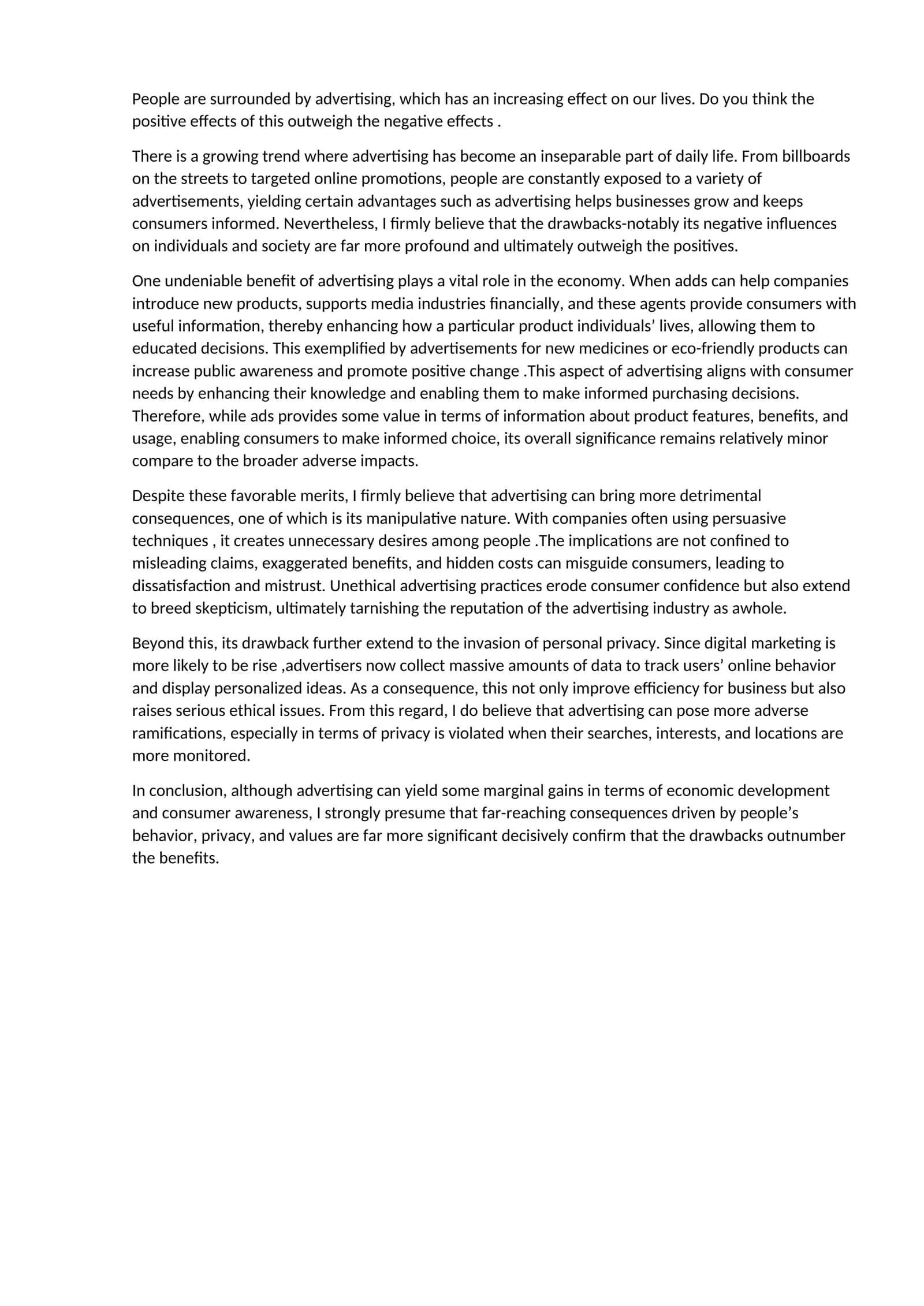 Positive and Negative Effects of Advertising 1