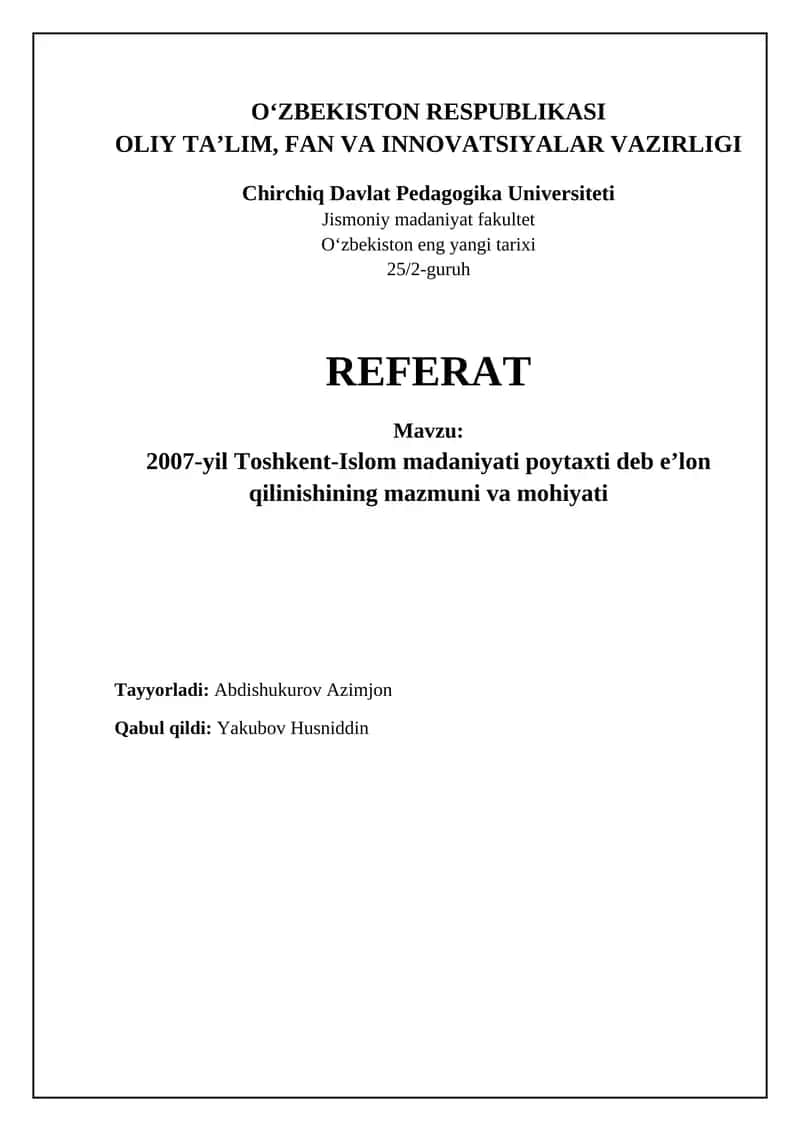 Toshkent – Islom madaniyati poytaxti: Tarix va ahamiyat 1