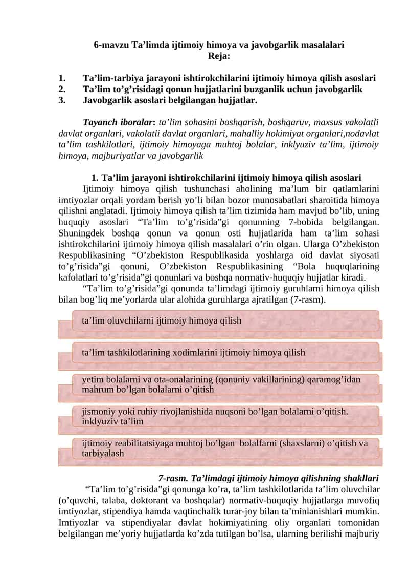 6-mavzu Ta’limda ijtimoiy himoya va javobgarlik masalalari 1