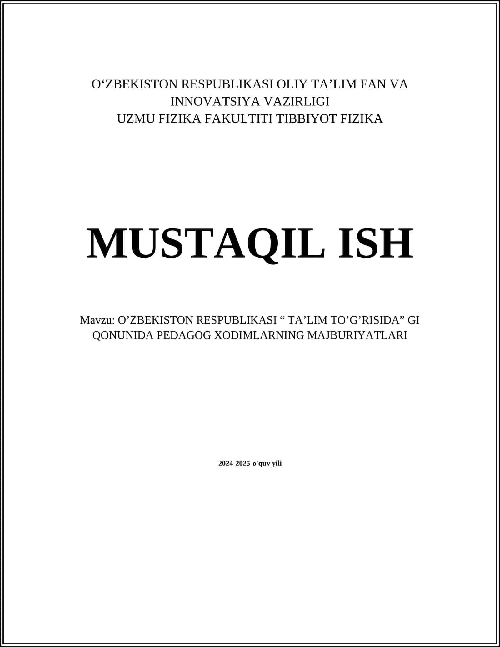 O’ZBEKISTON RESPUBLIKASI “ TA’LIM TO’G’RISIDA” GI QONUNIDA PEDAGOG XODIMLARNING MAJBURIYATLARI 1