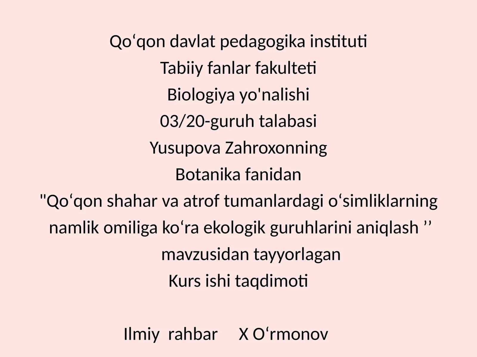 Qoʻqon Shahar va Atrofida Gioʻsimliklarning Namlikomiligakoʻra Ekologik Guruhlarini Aniqlash 1