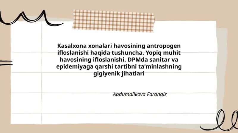 Kasalxona xonalari havosining antropogen ifloslanishi haqida tushuncha 1